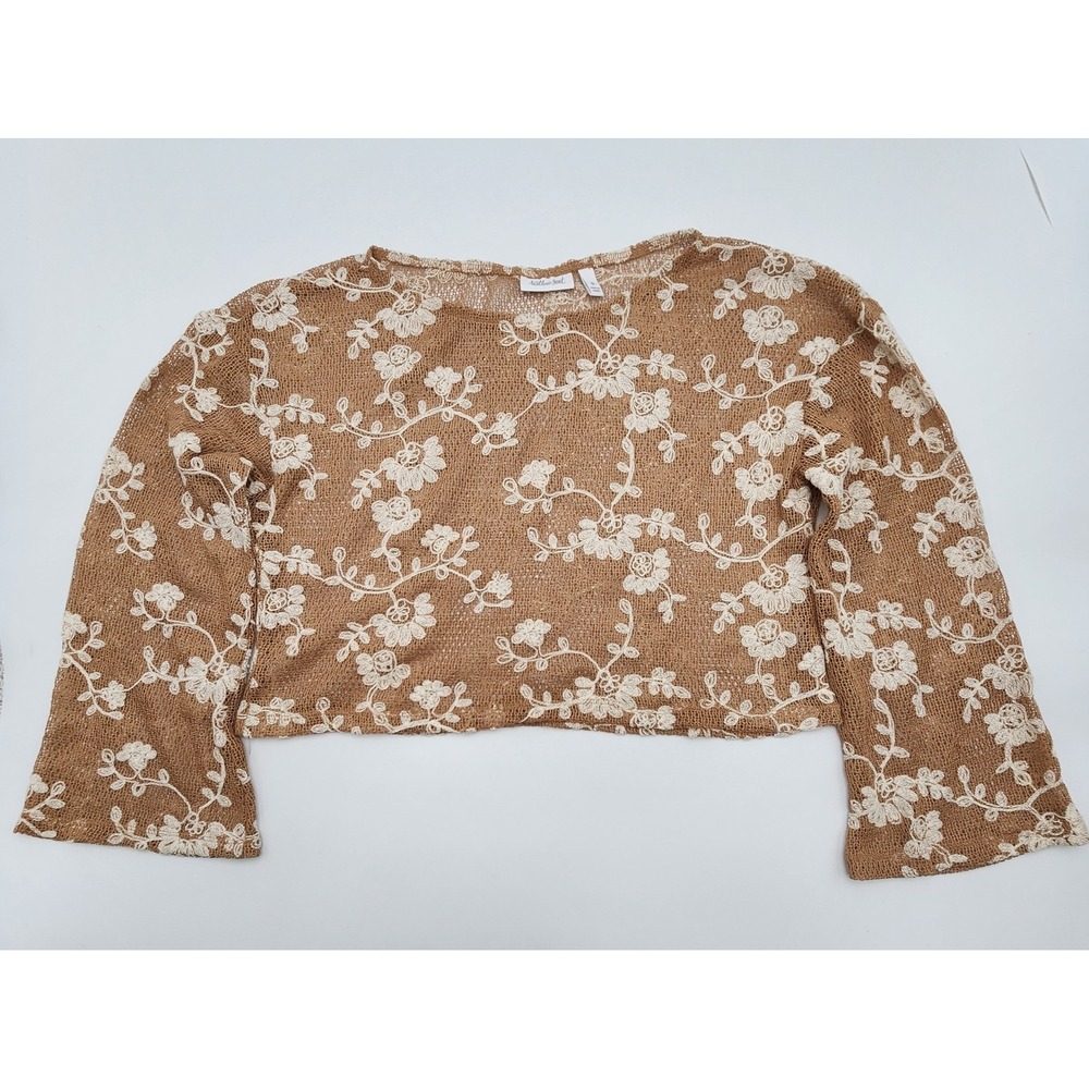 WILLOW ROOT WOMENS CROCHET SWEATER GOLD FLORAL CROPPED SIZE‎ S